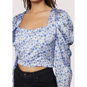 Lost + Wander Floral Crop Top Smocked Size Large Violetta Cottagecore Milkmaid